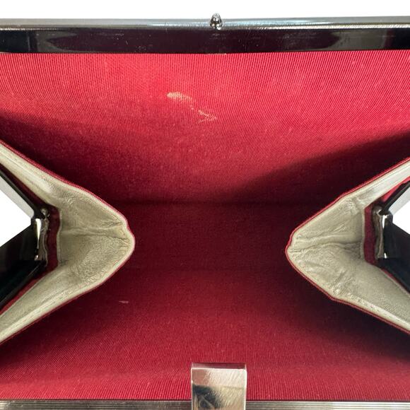 Vintage 1950s/60s Box Clutch – Silver Gray Vinyl, Red Lining, Metal Frame - Picture 11 of 16